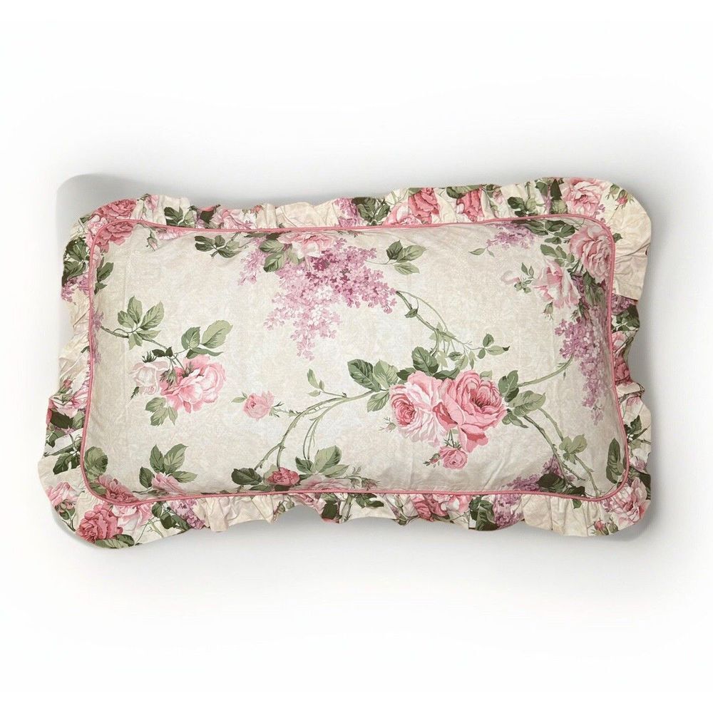VTG Sanderson By‎ Martex Rose & Lilac Ruffled Set Of 2 KING Pillow Shams NOS